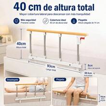 Barandilla de  Plegable para Cama de Adultos 93 x 40 cm, Doble Refuerzo con Tubos Reforzados, Protección Anticaídas y Apoyo para Levantarse, Instalación sin Taladros - Madera amarilla | Liso - Ver 2