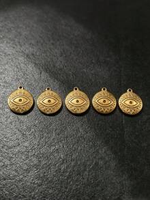 3/5pcs Vintage Sun Pattern Evil Eye Round Pendant, 18K Gold Stainless Steel Material, DIY Handmade Bracelet Necklace Earring Jewelry Accessories - Yellow Gold - View 3