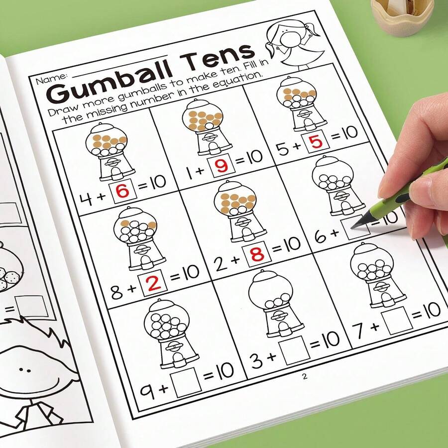 32 Pages Addition And Subtraction Practice Book Within 10, Kindergarten Number Fill-In-The-Blank Game, Enhance Math Cognition, Fun Number Game