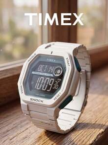 Men's TIMEX Digital Sports Watch Off-White Resin Strap Square Display Shock Resistant 100M Water Resistant Chronograph Alarm Outdoor Watch - White - View 1