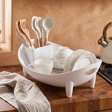 Countertop Dish Drainer, Portable Plastic Dish Drying Rack With Drain Tray, Multi-Purpose Kitchen Sink Side Dish Storage Organizer For Plates, Cups And Cutlery, Kitchen Utensil Holder, Cup And Bowl Drying Rack, Countertop Dish Storage - Multicolor - View 9