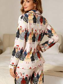 2pcs Women's Pajama Set, Gift 2-Piece Set, Lapel Button Long Sleeve, Loose Elastic Long Pants, Suitable For All Seasons, Home Wear, Outdoor Wear, Comfortable And Loose, New Full Print Pattern - Apricot - View 6
