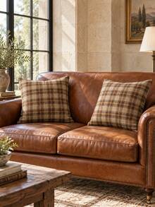 shangxia 2PCS--Earth Tone Brown Plaid Pattern Throw Pillow Covers, American Vintage Autumn Plaid Print Cushion Covers, Pillow Insert Not Included - Multicolor - View 1
