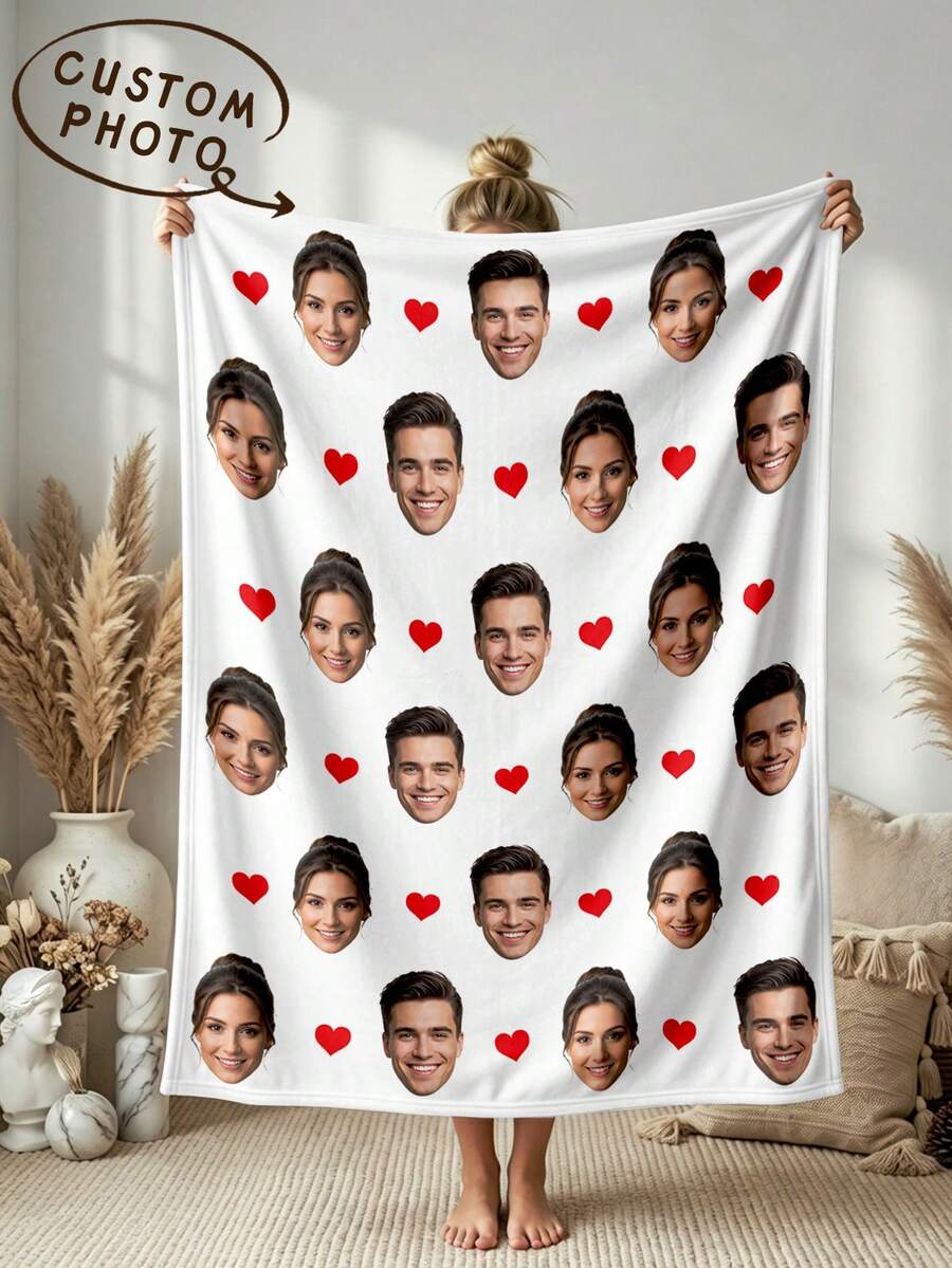 1pc Personalized Photo Blanket, Customized Photo Blanket, Personalized Photo Memorial Blanket, Suitable For Bed/Sofa/Indoor/Outdoor, Customized Christmas Gift, Friend Gift, Family Gift, Birthday Gift, Wedding Gift, Gift For Friend, Gift For Her, Gift For Girlfriend, Gift For Mom/Dad - Style 2 - View 1