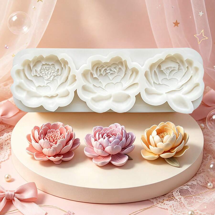 Peony And Magnolia Flower Candy Cake Decoration Silicone Mold, Lotus Base Succulent Chocolate Fondant Mold, Heat-Resistant And Easy To Clean, Suitable For Making Gum Flowers, Soap Clay Aromatherapy - View 1