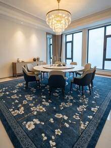 1PC Deep Blue & White Floral Vine Area Rug, New Chinese Vintage Style Faux Cashmere Rectangular Plum Blossom Pattern, Machine Washable Suitable For Living Room Bedroom Daily Home Decor, Aesthetic Home Decoration - Multicolor - View 8