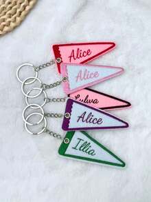 1/3/5Pcs Custom Embroidered Keychain,Personalized Triangle Flag Embroidered Bag Charm,Customized Initial Keychain,Luggage Tag,Key Ring,Bag Pendant - Multi-color 1 - View 5