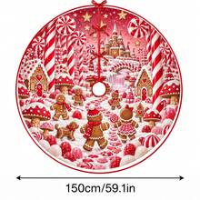 1件裝粉色糖果薑餅童話王國圖案聖誕樹裙，優雅配色節日裝飾，5種尺寸，中性節日禮物，適用於居家與派對聖誕裝飾 - 粉色糖果薑餅童話王國 - 查看 15