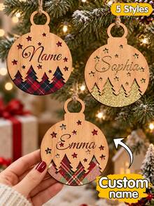 LICVIC Custom Plaid Pine Tree Star Christmas Ornament, Personalized Christmas Tree Decoration For Home And Holiday Party, Rustic Winter Hanging Decor, Customized Name Family Keepsake, Festive New Year Gift, Customizable Seasonal Pendant For Mantel Decor - Multicolor - View 1