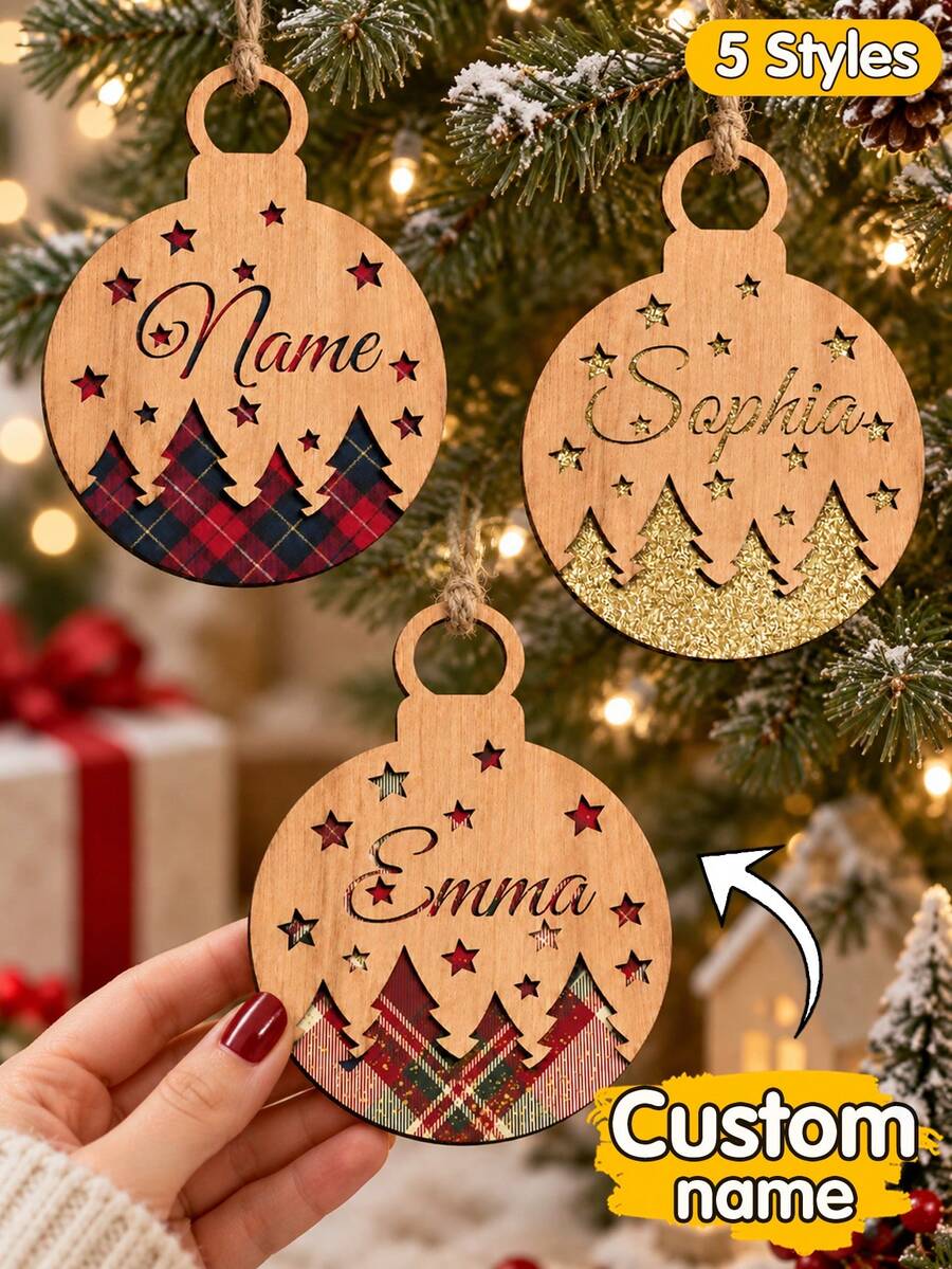LICVIC Custom Plaid Pine Tree Star Christmas Ornament, Personalized Christmas Tree Decoration For Home And Holiday Party, Rustic Winter Hanging Decor, Customized Name Family Keepsake, Festive New Year Gift, Customizable Seasonal Pendant For Mantel Decor - Multicolor - View 1