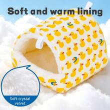 1pc Cute Cartoon Print Semi-Enclosed Plush Pet Bird Nest, Warm Fleece Lined Arch-Shaped Pet Sleeping Hut, Hanging Pet Bed For Autumn/Winter, Suitable For Parrots, Hamsters, Guinea Pigs And Other Small Pets - View 8