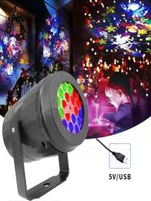1 buah Lampu Proyektor Natal, Proyektor Pola Natal LED, 16 Pola - Permen, Santa, Rusa Kutub, Pohon Natal; Lampu Malam Berputar Dinamis untuk Dekorasi Natal; Ditenagai USB; Ideal untuk Rumah, Pesta, Natal, Musim Dingin, dan Dekorasi Ruangan. - Casing hitam - View 2