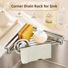 1PC Stainless Steel Sink Caddy, Triangular Kitchen Sink Organizer Rack, Space-Saving Sponge Holder For Dish Soap, Dishcloths, Brushes, Scrubbers And Cleaning Supplies, Kitchen Countertop Storage Organizer - A - View 2