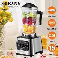 SOKANY999 Juicer Elektrik Multifungsi, Pemeras Buah, Penghancur Es, Kapasitas Besar 2,5L, Pisau Stainless Steel, Daya Tinggi 6000W, Mesin All-In-One, Pembersihan Sekali Sentuh, Cocok Untuk Rumah, Asrama, Perjalanan Edisi Khusus - Hitam - View 2