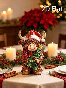Christmas Highland Cow Figurine – Scottish Style Cow Decor With Christmas Hat – Suitable For Home, Kitchen Or Office Desk Holiday Tabletop Decoration – Christmas Gift For Cow Lovers - Multicolor - View 11