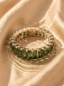 SWAROVSKI 5648909 Matrix Green Rectangular Crystal Full Eternity Ring, Stackable Women's Jewelry, Birthday Gift For Girlfriend - Gold + Green - View 7