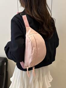 Fashionable Nylon Crossbody Bag, Solid Color Shoulder Bag, Women's Casual Crossbody Bag, Suitable For Outdoor Sports - Pink - View 4