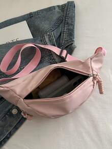 Fashionable Nylon Crossbody Bag, Solid Color Shoulder Bag, Women's Casual Crossbody Bag, Suitable For Outdoor Sports - Pink - View 8