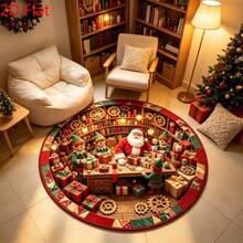 1pc 3D Santa Claus Giving Gifts To Kids Pattern Round Rug, And Gift Patterns, Perfect Holiday Gift, Suitable For Living Room, Study, Bedroom, Kitchen, Bathroom, Bedroom Rug, Bedside Rug, Christmas Decorative,Home Decor, Bedroom Decor, Winter Decor - Multicolor - View 4
