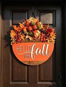1pc 3D Autumn "Welcome" Sign - Designed With Autumn Theme, Featuring A Circular Wreath, Perfect Decoration For Your Front Door. Ideal For Autumn Celebrations And Thanksgiving Home Decor. Perfect Autumn Home Decor Item - A - View 5