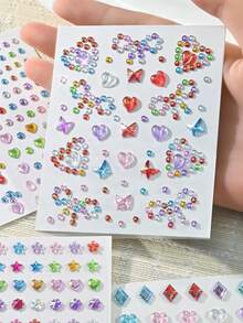 Approx. 600pcs Rainbow 3D Glitter Gem Stickers, 6 Sheets Sequin Heart & Star Stickers, Self-Adhesive Rhinestone Diamond Shape Design, Suitable For Makeup And Clothing, Multi-Color Diamond Face Gems, Perfect For Valentine's Day, Holidays, Parties And Events - Multicolor - View 5