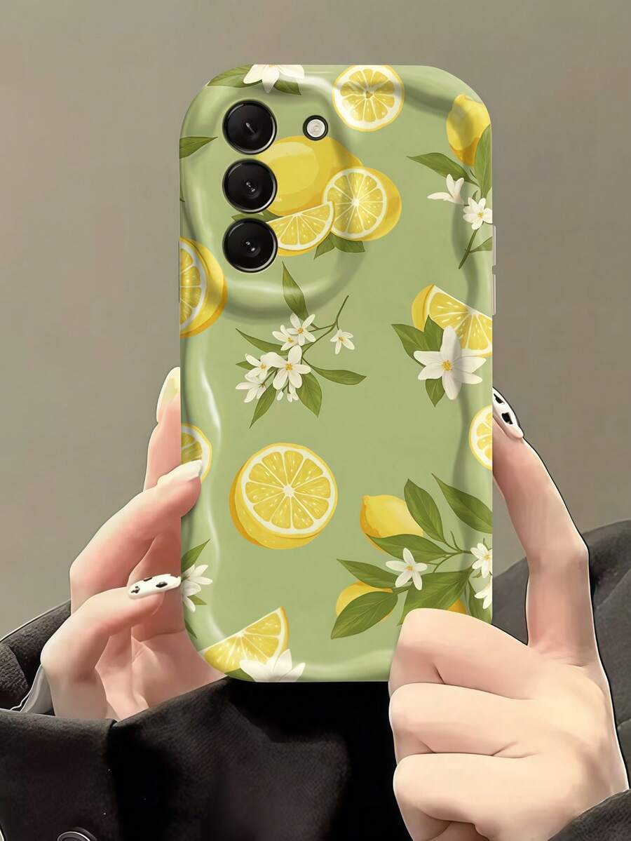 1pc White Dopamine Wave Ruffle Soft TPU Texture Phone Case Compatible With Apple 18 Pro Max/17 Pro Max 17 Air 17 Pro 17 16 Pro Max 16 Plus 16 Pro 16 15 Pro Max 15 Plus 15 Pro 15 14 Pro Max 14 Plus 14 Pro 14 13 Pro Max 13 Pro 13 12 Pro Max 12 Pro 11 Pro Max 11 Pro 11 XS Max XR X/XS 7 Plus 8 Plus/Galaxy S21 S22 S23 S24 S25 S26/Honor/ Creative Green Lemon Ditsy Floral Pattern - White - View 1
