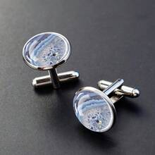 1 Pair Gemstone Texture Pattern Glass Inlaid With Circular Cufflinks Decoration Men's Formal Clothing Gifts Elegant Design Business Accessories - Silver - View 2