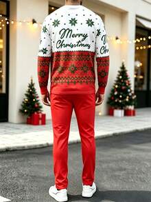 Men's Christmas Print Long Sleeve T-Shirt And Pants Set - متعدد الألوان - مشاهدة 3