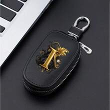 A-Z Letter Fashionable PU Black Car Keychain Protective Case With Zipper And Keychain, Car Keybox, Car Keychain, Men's Gift, Valentine's Day Gift, Per - Multicolor - View 18