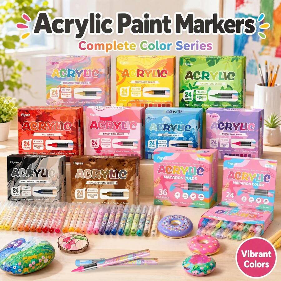 Direct Liquid Acrylic Markers, Multiple Color Themes Available 24/36 Colors, Direct Liquid Art Pens, Suitable For Painting, Coloring, Crafts, School And Office Supplies