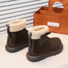 Girls' Thermal Lined Warm Ankle Boots, Thick Sole Anti-Slip Faux Fur Trim Boots, Versatile Everyday Boots For Autumn/Winter - Brown - View 7