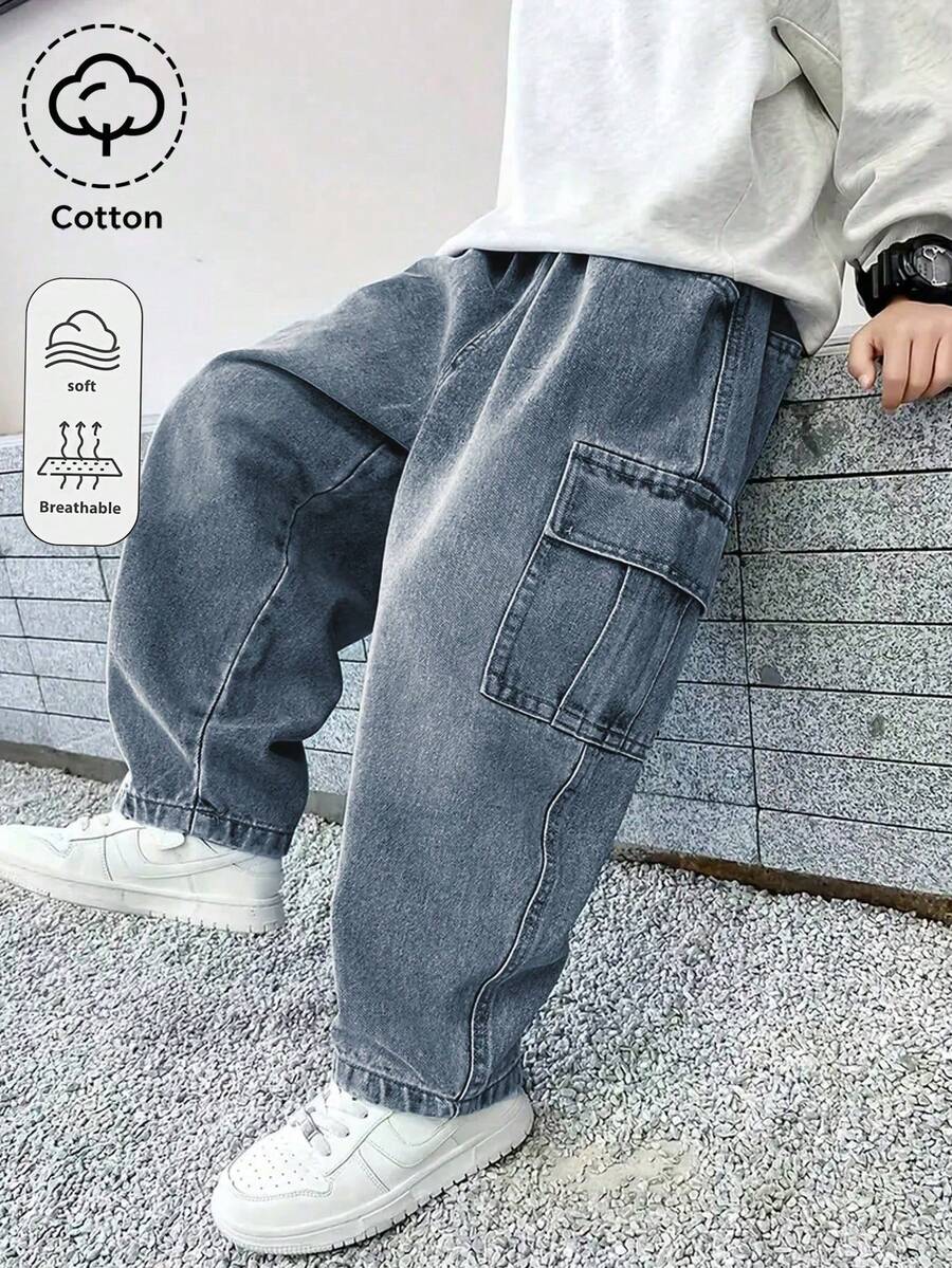 Tween BoyFashionable Straight Leg Casual Denim Jeans - Navy Blue - View 1