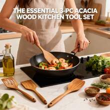 3pcs Natural Wood Kitchen Utensil Set, Non-Stick Spatula And Rice Spoon, Cooking Tools, Housewarming, Halloween, Easter Gift - Rust Brown - View 4