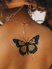 Herbal Juice Semi-Permanent Magic Tattoo Sticker, Delicate Butterfly Design, Long-Lasting 14 Days, Non-Fading, Non-Reflective, Temporary Tattoo Sticker For Arm, Shoulder, Neck, Collarbone, Back, Body, 1pc/Pack - Blue - View 5