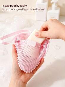 1pc Cute Heart Cloud Soap Saver Bag, Ruffled Mesh Bath Pouf, Foaming Shower Sponge With Hanging Loop - Multicolor - View 1