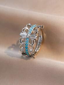 1pc European And American Copper Fashion Luxury Wheat Ear Blue Turquoise Open Adjustable Women's Ring, Flower Leaf Wheat Ear Design, Suitable For Women's Daily, Holiday, Wedding, Party, Birthday, Festival Wear Decoration Or Gift For Friends, Best Friends, Christmas Gift - Royal Blue - View 7