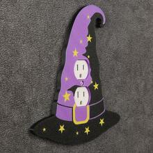 1pc Purple Wizard Hat Shaped 3D Printed Plastic Switch Panel, Decorated With Yellow Star Pattern, Halloween Theme Wall Switch Decorative Cover Plate - Multicolor - View 8