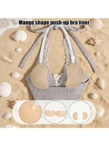 1pc Mango Yellow Push-Up Adhesive Bra With Invisible Straps And Front Closure, Reusable, Suitable For Swimwear And Deep V-Neck Outfits - Multicolor - View 1