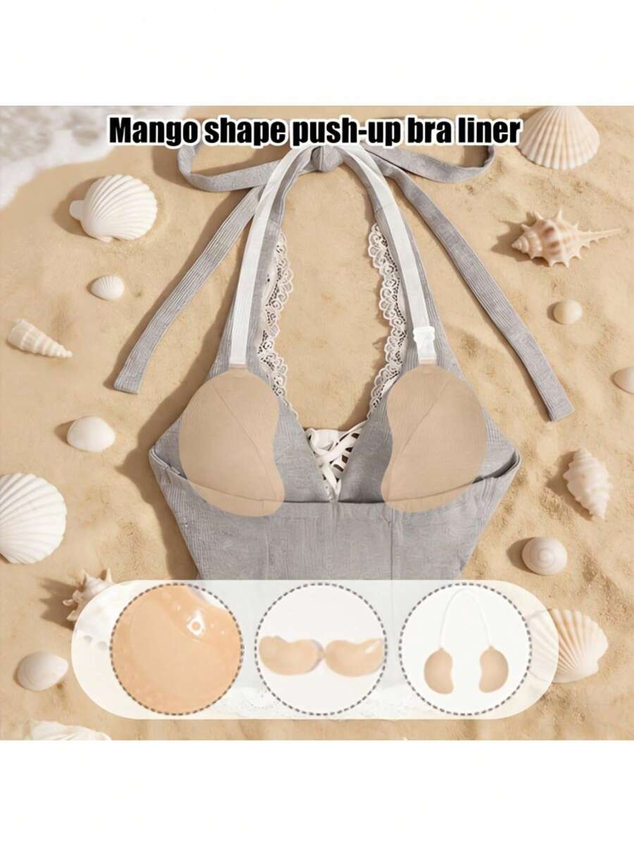 1pc Mango Yellow Push-Up Adhesive Bra With Invisible Straps And Front Closure, Reusable, Suitable For Swimwear And Deep V-Neck Outfits - Multicolor - View 1