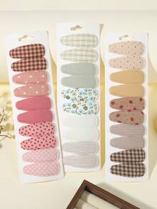 10pcs Vintage Multicolor Water Drop Children's Hair Clips, Plaid Leopard Print Floral Combination, School Outfit Photo Side Hair Accessories - Mixed color - View 3