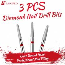 3Pcs Multi-Size Rounded Cone Diamond Nail Drill Bits, Red Band Fine Grit, 2.35mm Universal Shank For Electric Nail File, Nail Sidewall & Cuticle Cleaning - Multicolor - View 3