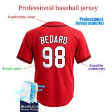 Men's #98 Bedard Blackhawk Red Baseball Jersey, Embroidered Casual Sports Baseball Apparel Fan Edition - Red - View 3