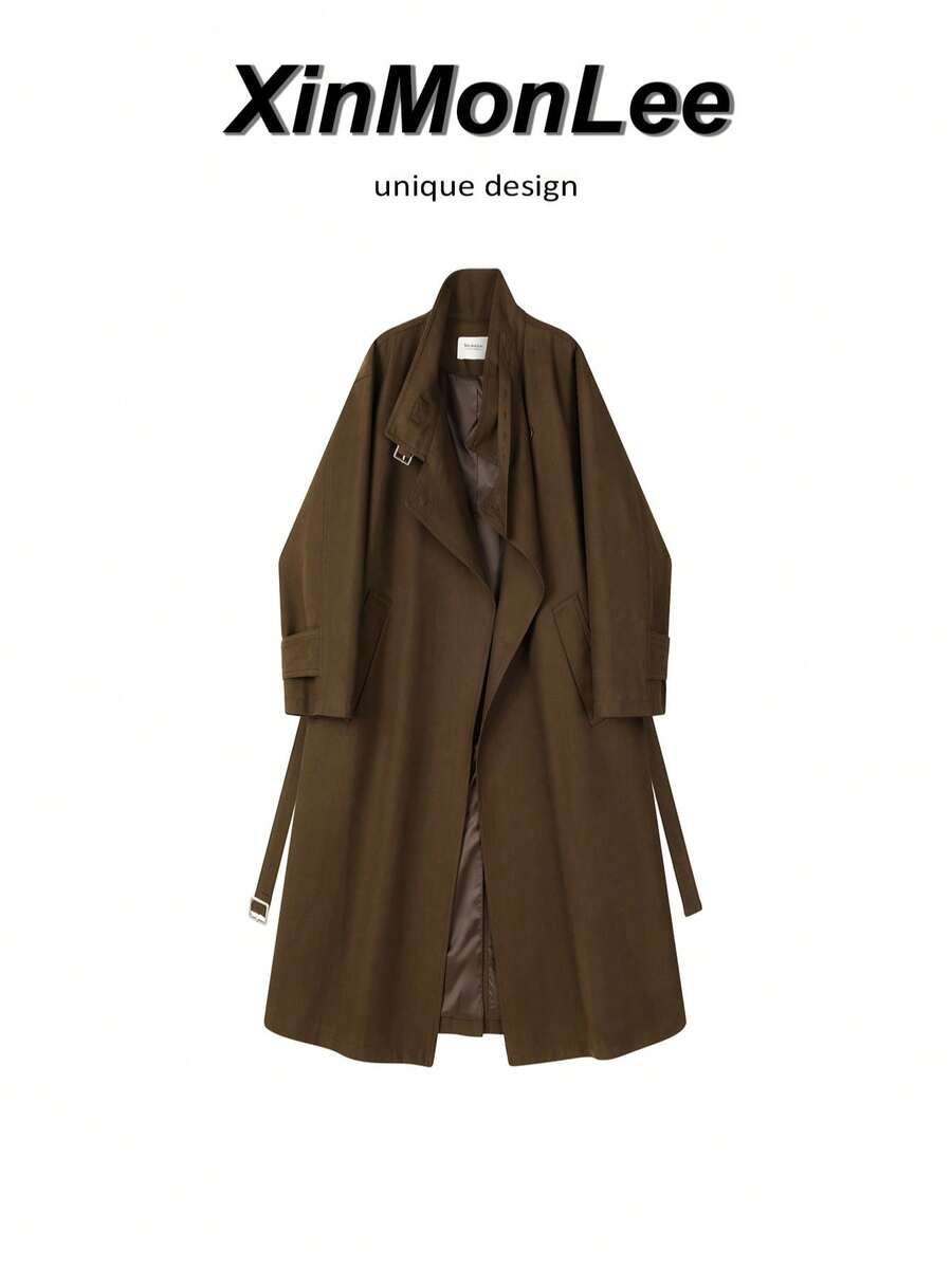 Premium Elegant Korean Style Loose Casual Stand Collar Button Coat Jacket, Suitable For College, Office And Daily Wear, Spring And Autumn - Coffee Brown - View 1