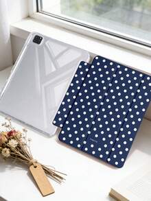 1pc Blue Polka Dot Tablet Case Compatible With IPad Mini6/Mini7/10.2/10.5/10.9 (Air4-Air8)/Pro 11/10th Gen/A16/Pro 11 2024, Painted Pattern Tablet Cover With Fully Transparent Acrylic Back Shell, Tri-Fold Stand, Auto Sleep/Wake, Built-In Pencil Slot, Pencil Not Included, Some Models With Camera Frame - Multicolor - View 2