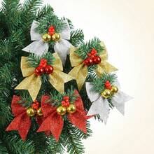 Christmas Bow Ornament With Artificial Pine Branches, Red Berries And Gold Bells, Suitable For Christmas Tree, Wreath, Gift Box Holiday Decoration - Christmas Gift - Birthday Gift - Perfect Gift - Holiday Gift - Small Gift - Multiple Styles - View 7