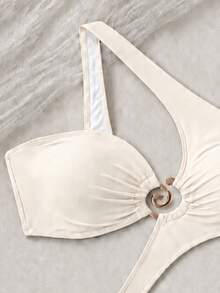 Sexy Green One-Shoulder Swimsuit, Suitable For Spring And Summer, Perfect For Beach Parties And Vacations, Romantic Style - White - View 4