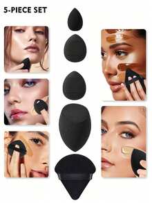50/40/30/20/10/5pcs Makeup Set, Includes: 10 Liquid Makeup Sponges + 10 Mini Liquid Makeup Sponges + 10 Triangle Powder Puffs (Suitable For Loose Powder And Base Makeup) + 10 Cushion Puffs (Suitable For Facial Makeup) + 10 Mini Cushion Puffs (Suitable For Concealer And Foundation). - Black - View 16