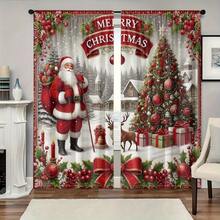 2 Buah, Bahan Poliester, Motif Kado Santa Claus Tercetak, Tirai Penyaring Cahaya, Cocok Untuk Kamar Tidur, Ruang Tamu, Kantor dan Dekorasi Rumah, Desain Kantong Batang, Cocok Untuk Digantung pada Batang Tirai - G - View 1