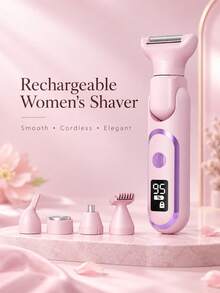 New Women's 5-Head Multi-Purpose Electric Hair Removal Device, Bikini Area & Underarm Trimmer, Portable Electric Shaver For Women, Full Body Electric Epilator, Multifunctional 5-Head Shaver For Hair And Pubic Hair Removal - Multicolor - View 5
