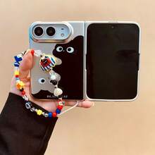 Cute Black Cat Pattern Electroplated Silver Phone Case With Kitten Heart Star Beads Chain Compatible With IPhone Duo Fold Ultra 18 Fold Case Anti-Drop Cover - Silver - View 4